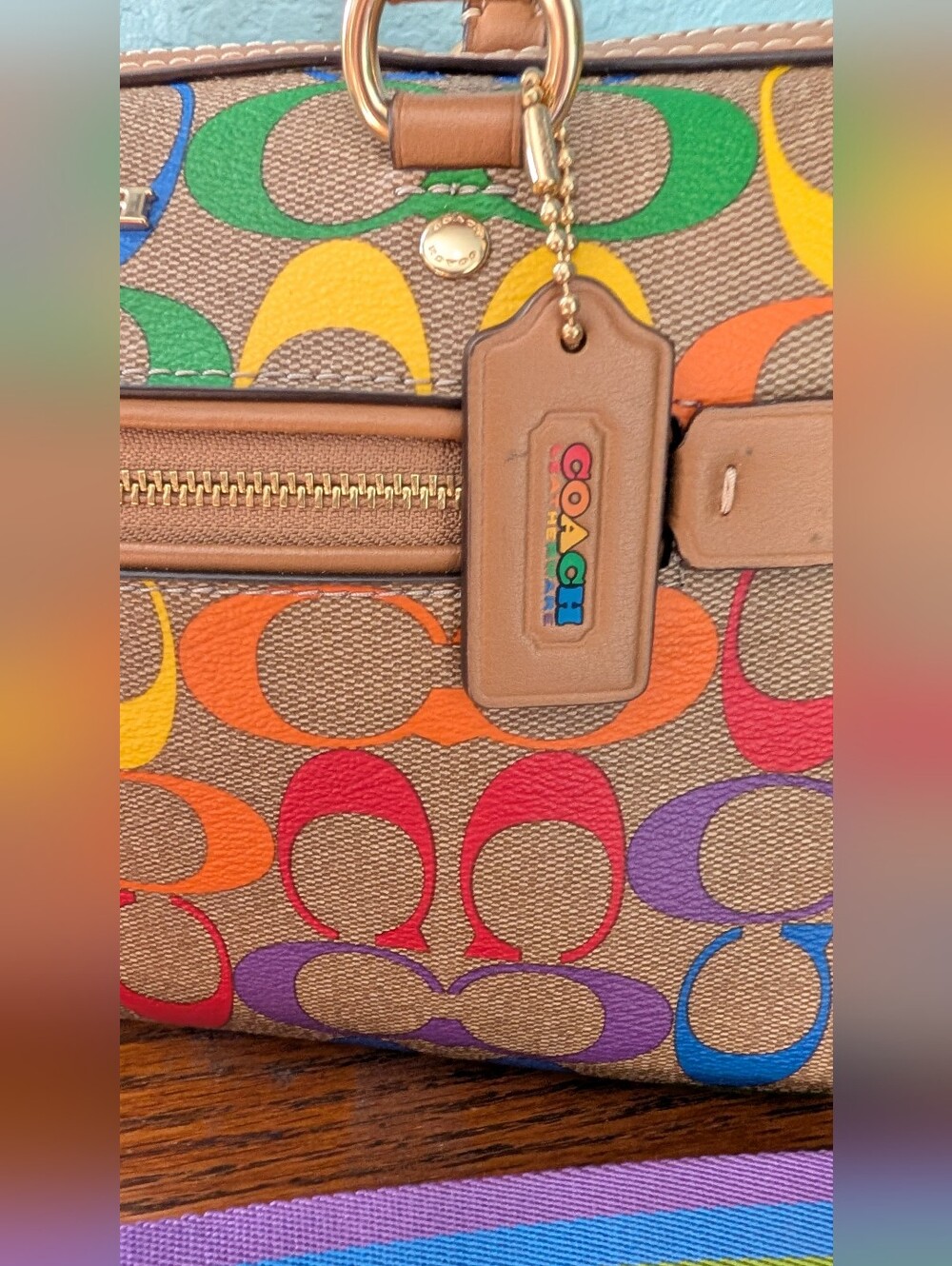 Coach Multicolor Signature Satchel with Rainbow Strap - Picture 2 of 6